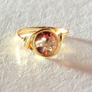 Wire Wrapped Brown Crackle Bead Gold Ring Size 6